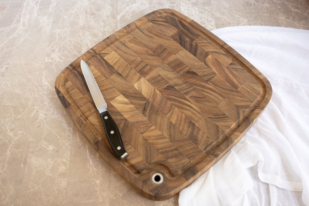Ironwood Gourmet Carolina Acacia Wood Chopping Board, 14" End Grain Cutting Board With Juice Channel