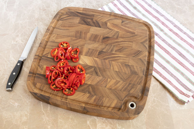 Ironwood Gourmet Carolina Acacia Wood Chopping Board, 14" End Grain Cutting Board With Juice Channel