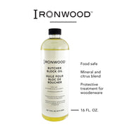 Ironwood Gourmet Butcher Block Oil, 16 oz of Food Safe Mineral Oil For Cutting Boards