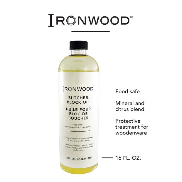 Ironwood Gourmet Butcher Block Oil, 16 oz of Food Safe Mineral Oil For Cutting Boards