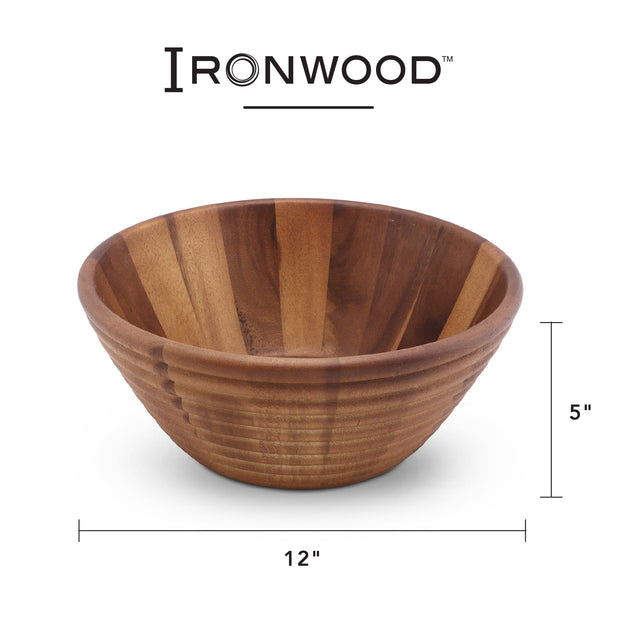 Ironwood Gourmet Beehive Salad Bowl, Large 12" Acacia Wood Fruit and Salad Serving Bowl
