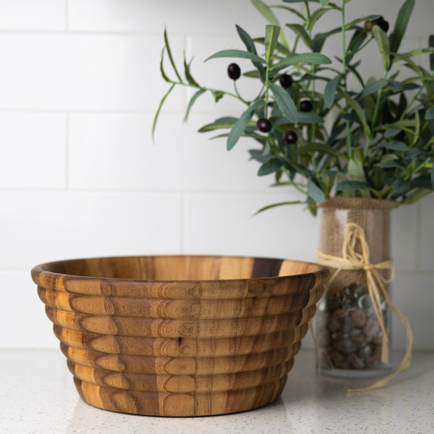 Ironwood Gourmet Beehive Salad Bowl, Large 12" Acacia Wood Fruit and Salad Serving Bowl