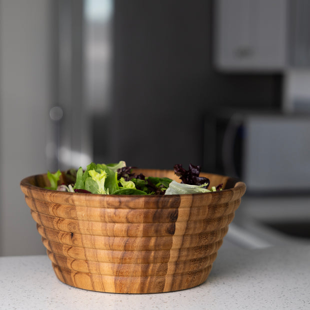 Ironwood Gourmet Beehive Salad Bowl, Large 12" Acacia Wood Fruit and Salad Serving Bowl