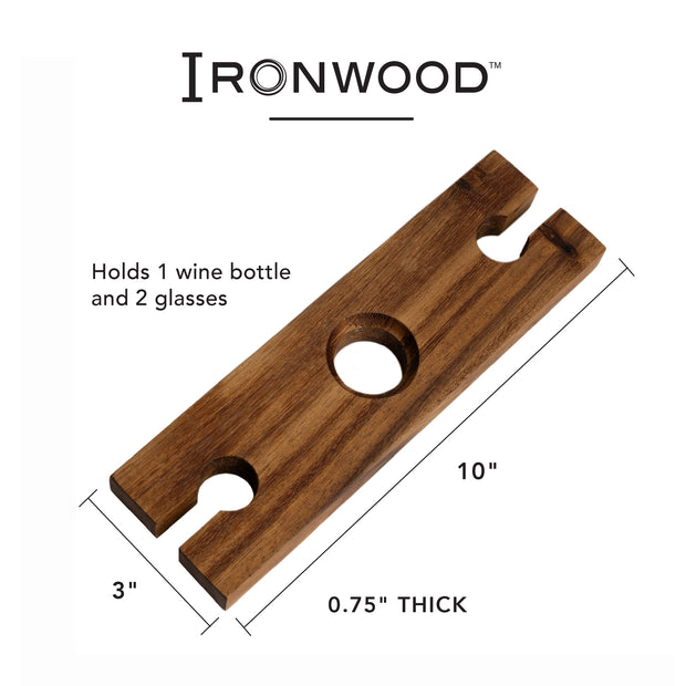 Ironwood Gourmet Acacia Wood Wine Glass Holder For Wine Bottles, Holds 2 Wine Glasses