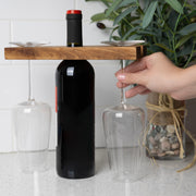 Ironwood Gourmet Acacia Wood Wine Glass Holder For Wine Bottles, Holds 2 Wine Glasses