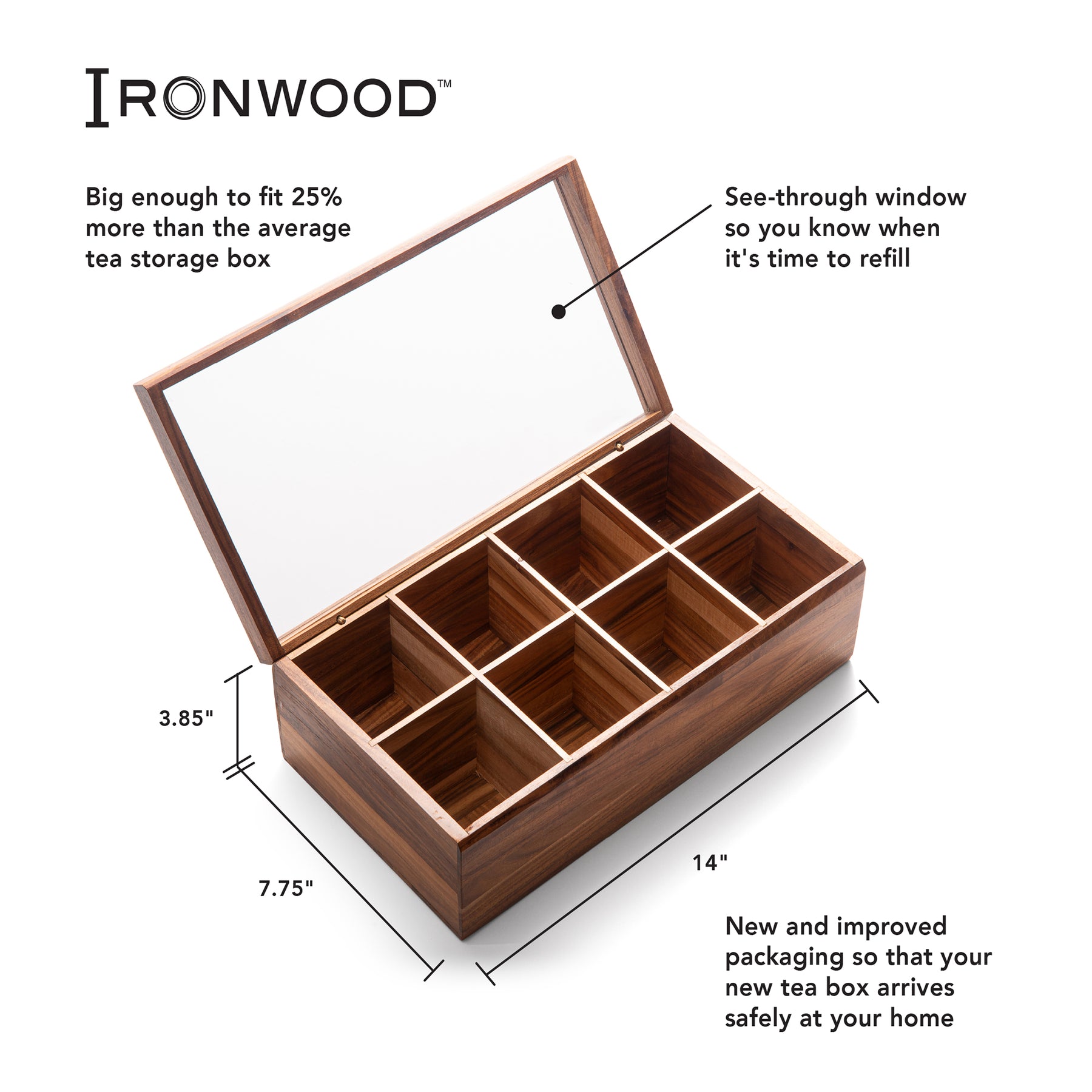 Cornwall Tea Box, 8 Compartments – Ironwood