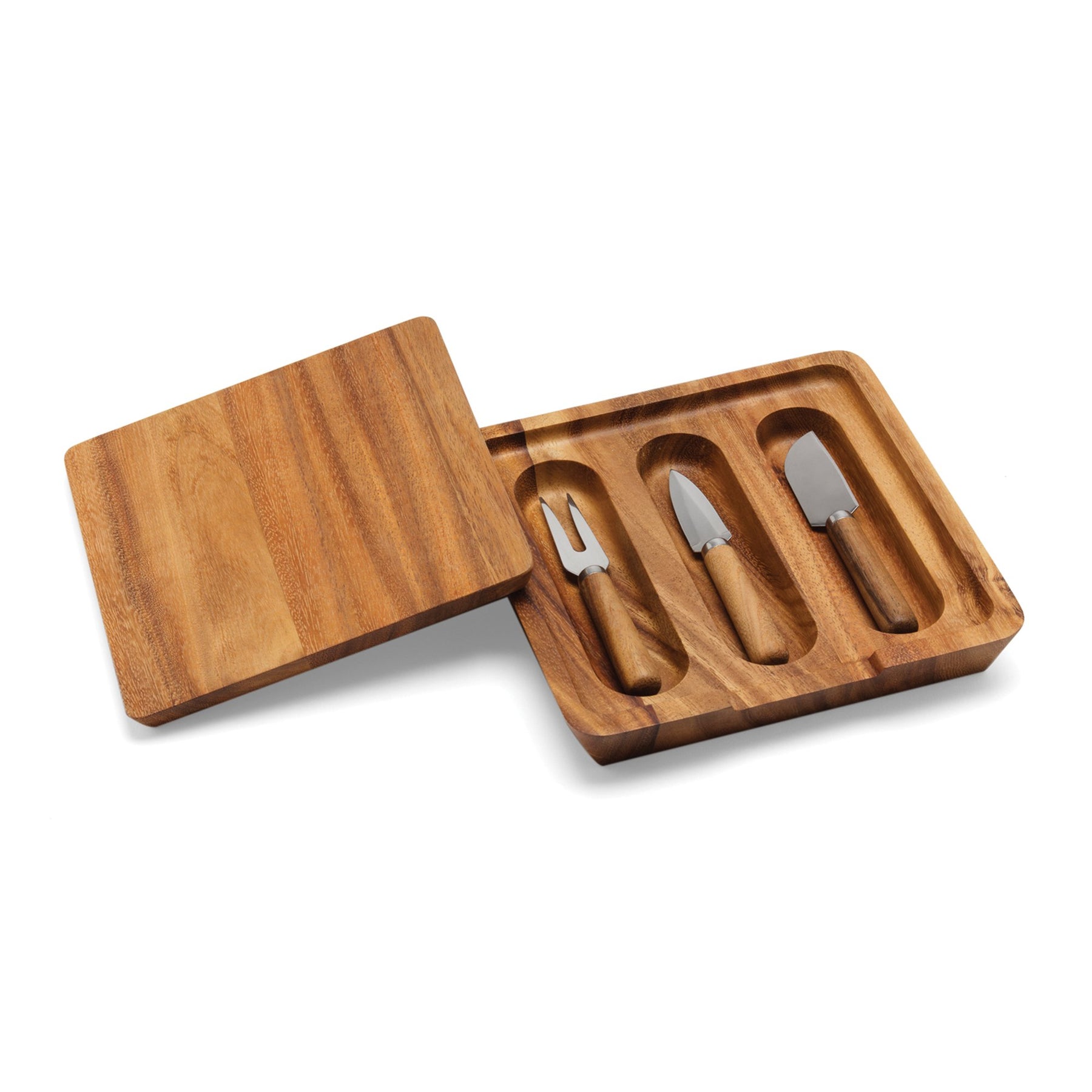 Acacia Wood Cheese Cutting Board and Tools (Knife Set of 3) - THE BEACH  PLUM COMPANY