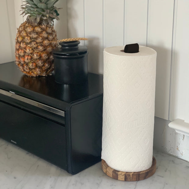 Acacia and Leather Paper Towel Stand
